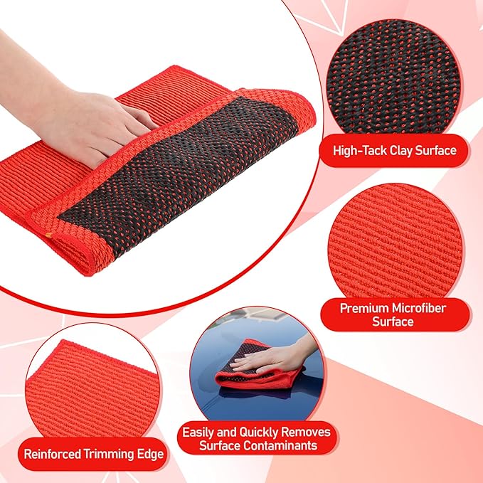 3 Pcs 12'' Clay Towel, Fine Grade Microfiber Clay Decontamination Towel for Cleaning and Release of Paint Contaminants, Improve Wax and Sealant Bond, Enhance Paint Gloss & Color Depth