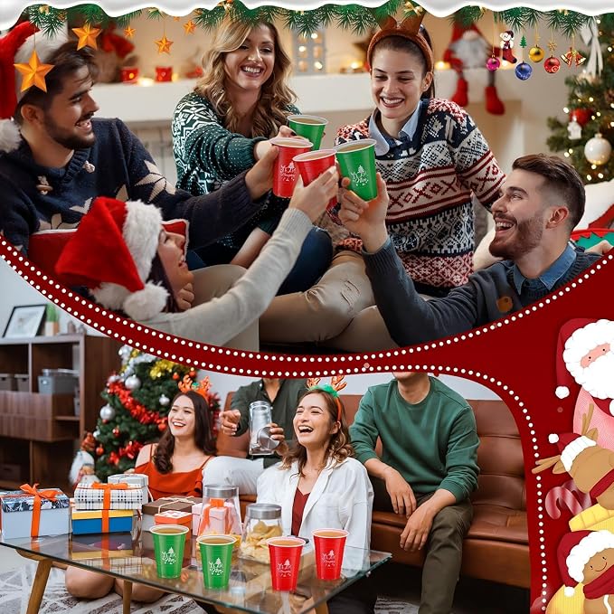 Sliner 100 Pcs 16 oz Christmas Disposable Cups Bulk Plastic Coffee Team Naughty or Nice Plastic Disposable Drinking Cups for Party Drinks Supplies