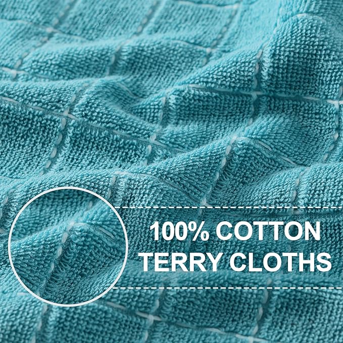 Homaxy 100% Cotton Terry Kitchen Towels(Lake Blue, 13 x 28 inches), Checkered Designed, Soft and Super Absorbent Dish Towels, 12 Pack