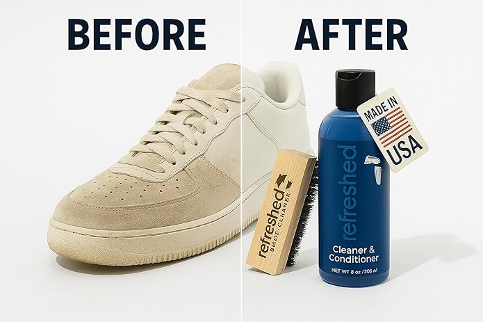 & Conditioner | 1x Cleaning Solution, 1x Brush - Easily Clean Suede, Leather, Nubuck, Canvas and Mesh Shoes - White Sneakers | Shoe Cleaning Kit