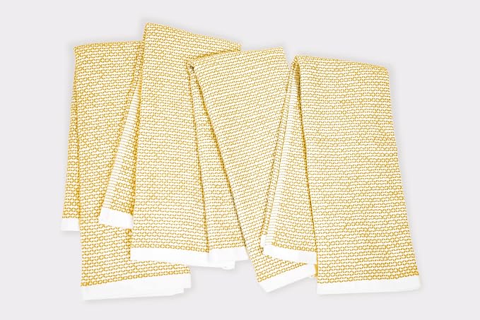 Realm 17" x 27" 100% Cotton Kitchen Towel (4 Pack) | Dobby Textured Ochri Yellow | Soft, Plush & Absorbent with Solid White Backing