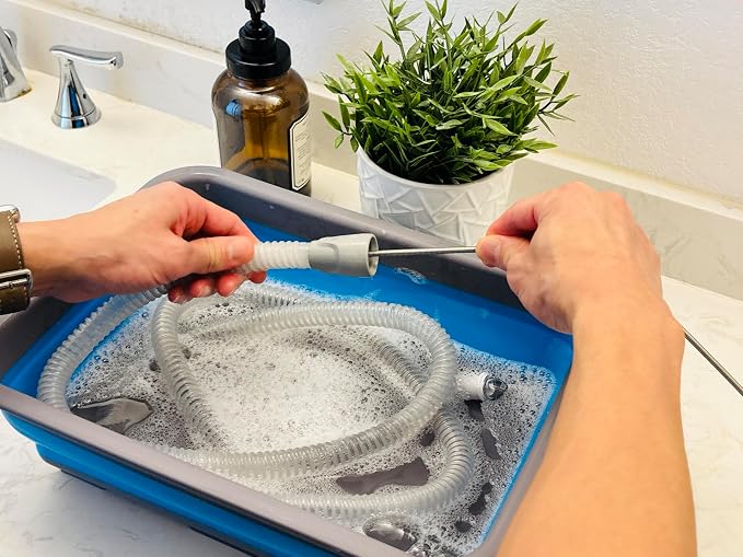 CPAP Cleaning Kit for Hose and Mask, CPAP Hose Cleaning Brush, Collapsible Wash Basin, Hose Hanger, Compatible with Standard and Slimline CPAP Tubing (Hanging Dry Kit)