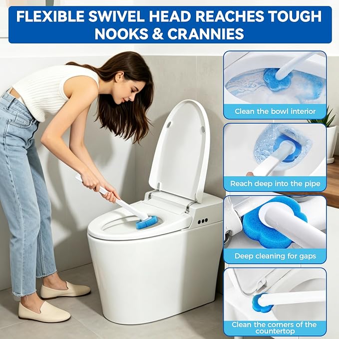 120 Count Disposable Toilet Brush Refills,Toilet Cleaner Refill Pads Disposable Toilet Cleaning System Prefilled Cleaning Fluid Sponge Heads for Toilet Bowl, Sink & Bathtub Cleaning