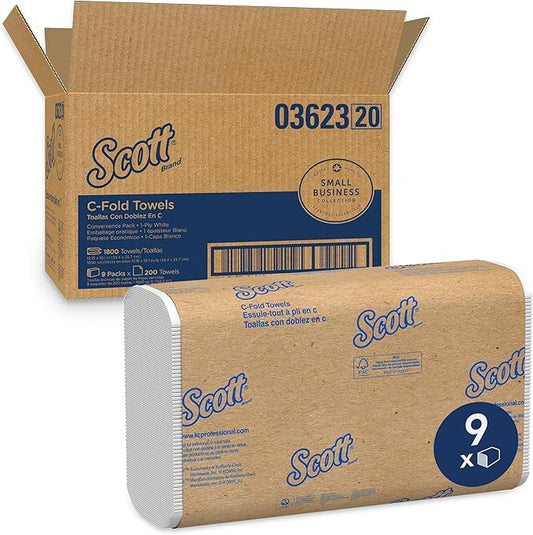 Scott Professional Scott® C-Fold Folded Paper Towels, Bulk (03623), with Absorbency Pockets™, White, (200 Sheets/Pack, 9 Packs/Case, 1,800 Sheets/Case)