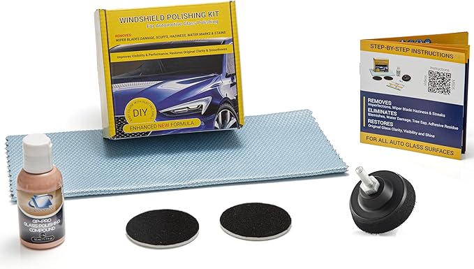 Glass Polish 21003 DIY Windshield Polishing Kit for Electric Drills - Restore Clarity to Windshields and Auto Glass Surfaces