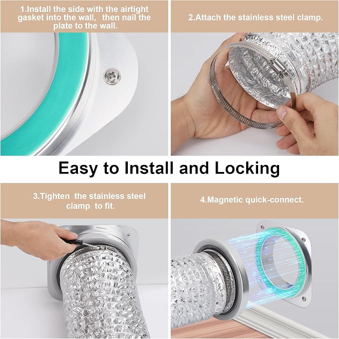 Magnetic Dryer Vent Coupling DV180 Dryer Vent Hose Magnetic Connector Kit-Quick Connection and Disconnection Strong Magnet Self-Alignment Airtight Seal Easy to Clean Included a 3ft 4" Duct & 2 Clamps