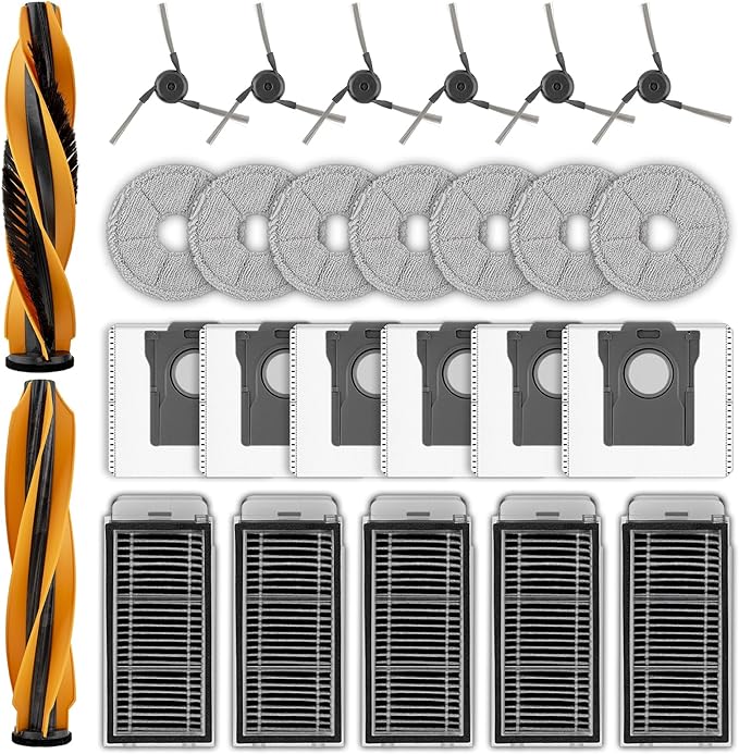 (26 Pack) V50 Ultra Complete Replacement Parts for Mova V50 Ultra Complete Robot Vacuum Cleaner, 2 Roller Brushes, 7 Mop Pads, 5 HEPA Filters, 6 Dust Bags, 6 Side Brushes, Accessories Kit
