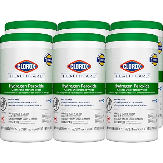 Clorox Healthcare Hydrogen Peroxide Cleaner Disinfectant Wipes, 6.75" x 5.75", 155 Count, Pack of 6 (Package May Vary)