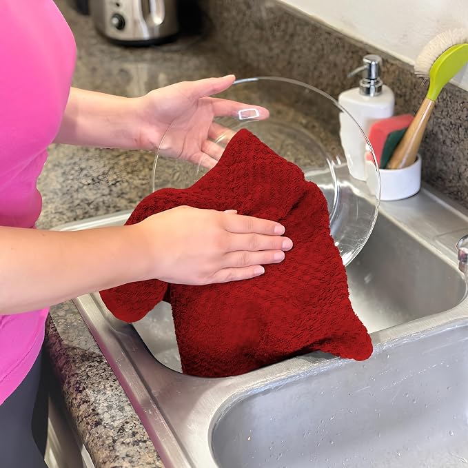Infinitee Xclusives Premium Dish Cloth - Red [Pack of 4] 100% Cotton 13 x 13 Inches Kitchen Cloth - Premium Kitchen Rags – Pack of 3, 100% Cotton 15 x 25 Inches Absorbent Dish Rags