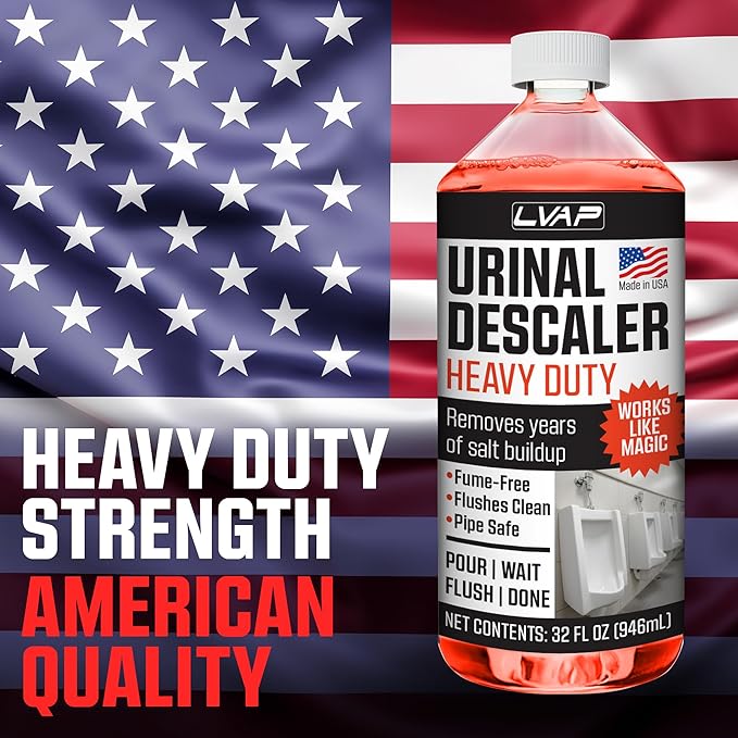 LVAP Heavy Duty Urinal Salt Remover – Made in USA – Commercial Grade Urinal Drain Cleaner & Odor Eliminator. Removes Salt, Calcium, Rust and Scale Build Up – 32 fl oz Bottles - 12 Pack