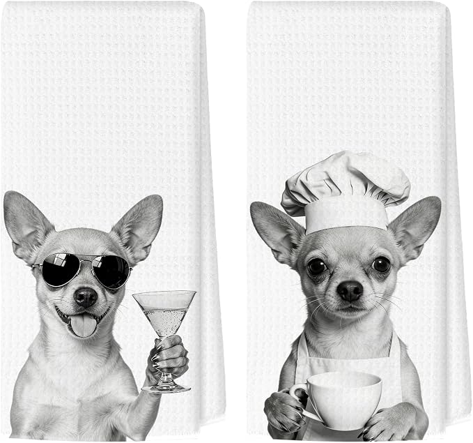 Funny Chihuahua Kitchen Towels Set of 2, Dog Kitchen Bar Accessories, Dog Chef Gifts for Women Decorative Hand Towels for Kitchen Decor, Chihuahua Lovers Dish Tea Towel, 16x24 Inch