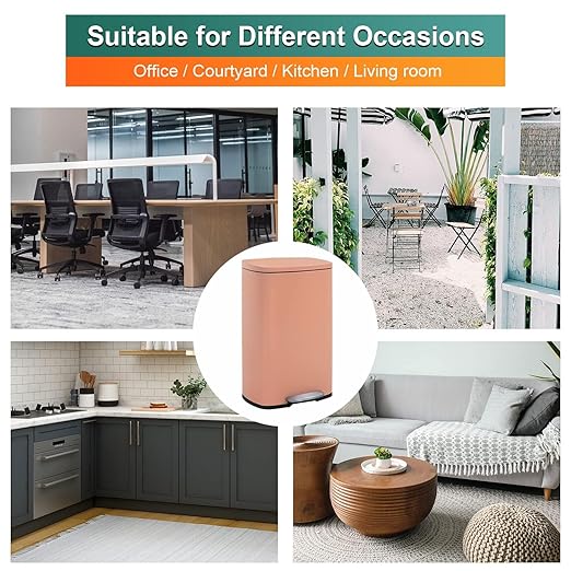 BestOffice 13.2 Gallon(50L) Trash Can, Fingerprint Proof Stainless Steel Kitchen Garbage Can with Removable Inner Bucket and Hinged Lids, Pedal Rubbish Bin for Home Office