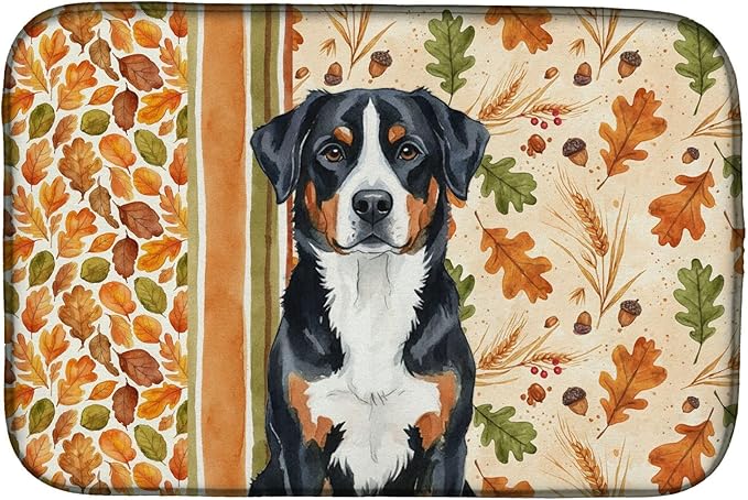 Caroline's Treasures Greater Swiss Mountain Dog Heirloom Fall Dish Drying Mat Absorbent Dish Drying Mat Pad for Kitchen Counter Dish Drainer Mat for Countertop, 14 x 21", Multicolor