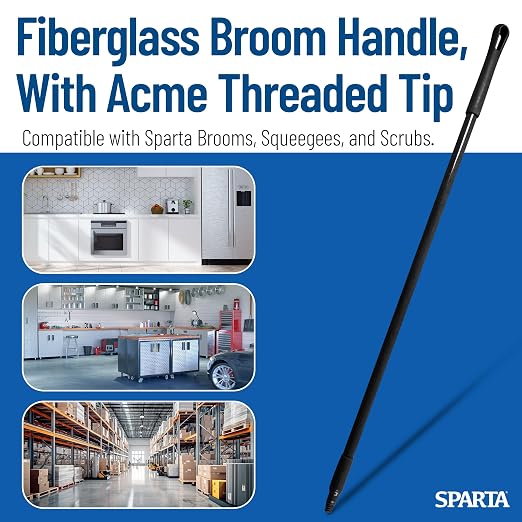 SPARTA 48" Fiberglass Replacement Handle with 3/4" Acme Thread Tip, Polyester Veil Reinforced, Hanging Cap, Commercial Cleaning, Black (Pack of 12)