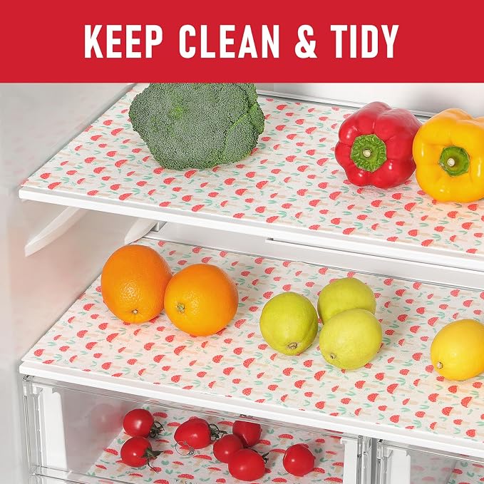 Cooyes 12 Pack Cloth Shelf Liners for Kitchen Cabinets, 17.7" × 24", Non-Slip Refrigerator Liners Machine Washable, Crisper Drawer Mats for Glass Shelves and Freezers, (Red Mushroom)