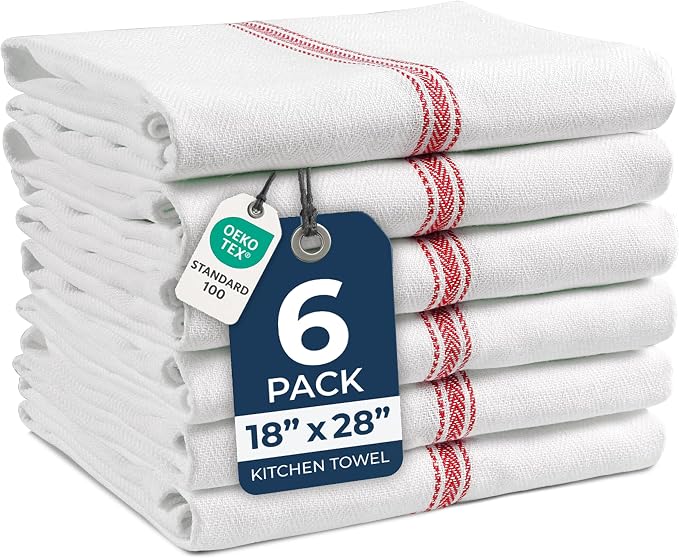 LANE LINEN Kitchen Towel Set - 100% Cotton, Red Dish Towels, Absorbent Tea Towels, Soft & Durable, Reusable Hand Towels, 14” x 25”, 6-Pack