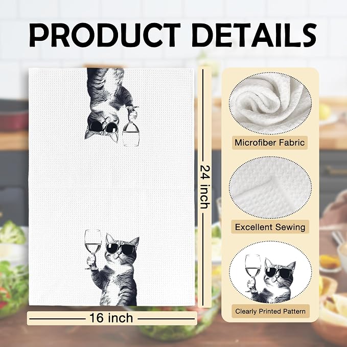 Funny Cat Wine Kitchen Towels, Gifts for Dog Wine Lovers, Bar Accessories Dish Tea Towels for Kitchen, Dog Owners Housewarming Gift Decorative Hand Towel 16x24 Inch