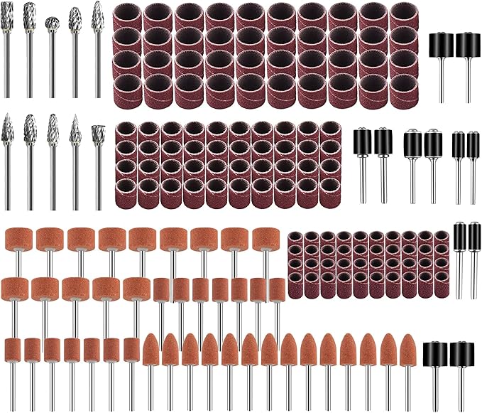 Tungsten Carbide Burr Set 1/8" Shank，Die Grinder Bits with Sanding Drums and Grinding Stone Set, 184Pcs Pratical Sanding Bits Kit for Metal Carving, Wood Working, Polishing, Engraving