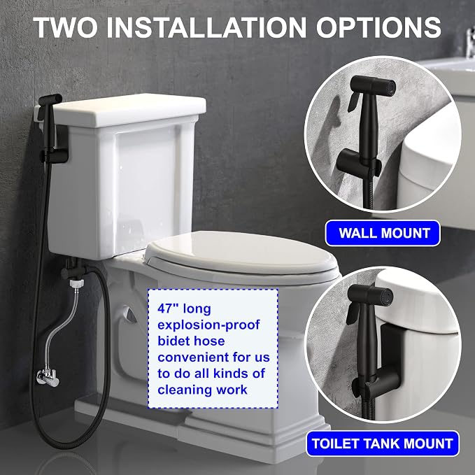SHAMANDA Handheld Bidet Sprayer for Toilet, Stainless Steel Baby Cloth Diaper Sprayer Kit, Bathroom Toilet Bidet Attachment Set for Bathing Pets Feminine Hygiene, Matte Black BDS01-7