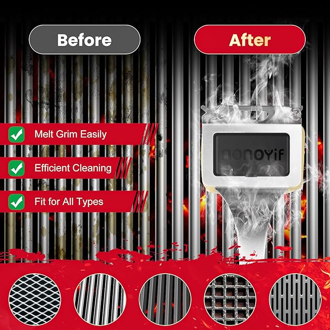 Grill Brush Bristle Free + 5 Replaceable Pads, Grill Cleaner for Outdoor Grill, Steam Grill Brush and Scraper for Cast Iron & Stainless Steel Grates, BBQ Grill Brush, Gift for Men Dad