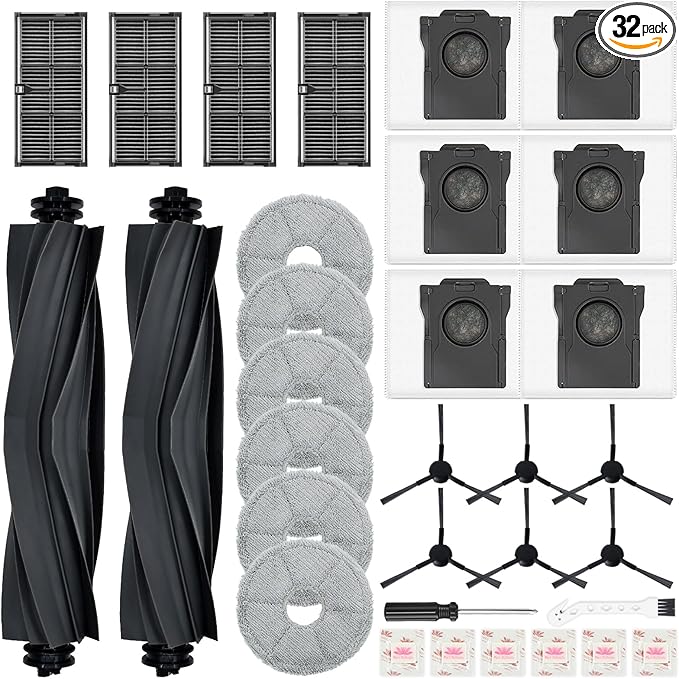 Replacement Kit for Dreame L10s Ultra Gen 2/L10s Pro Ultra Heat/X30 Ultra/D30 Ultra & Mova E30 Ultra, 2 Main Brushes, 4 Filters, 6 Mop Pads & Dust Bags & Scented Tablets & Side Brushes ASIN B0F
