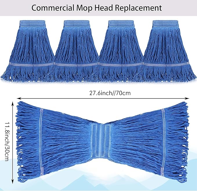 10 PCS 27.6 Inch Commercial Mop Head Refills – Heavy Duty Cotton Replacements for Industrial and Residential Floor Cleaning (Blue)