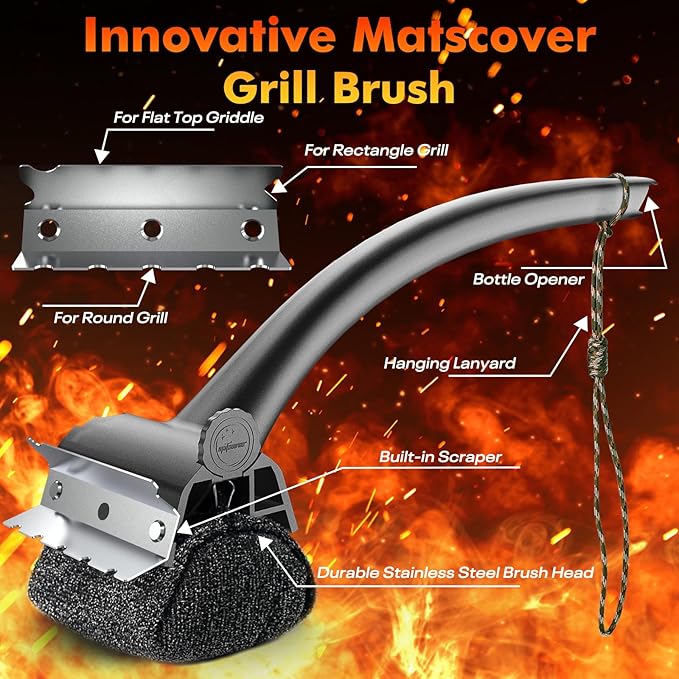 BBQ Grill Brush Bristle Free - Grill Cleaner Brush with Replaceable Heads for Cast Iron/Stainless Steel Porcelain/Gas/Charcoal Grates, Safe Grill Brush for Outdoor Grill, Grill Scraper Cleaning Brush