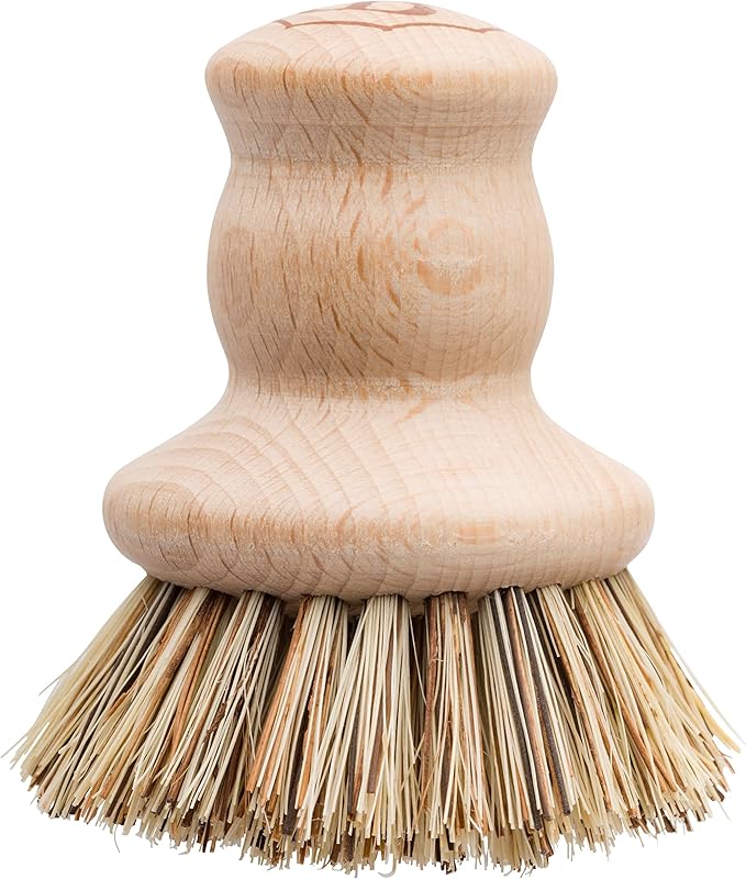 Redecker Pot Brush, Union Fibre, Single Dense Scrub Brush for Pots, Cast Iron & Baked-On Residue, Beechwood Kitchen Brush, 2.6-Inch Round, Made in Germany