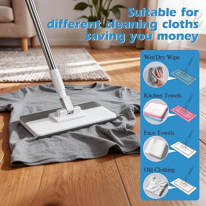 Masthome Clamp Mop Compatible with Swiffer Wet Jet Mops, 50" Stainless Steel Handle Mini Mop for Hardwood, Tile, Laminate, Marble, Wall, Window, Multi-Surface Floor Cleaning