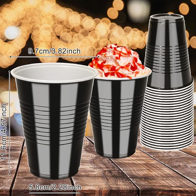 100PCS 16 oz Black Plastic Cups, Disposable Party Cups for Graduation Weddings, Birthdays & Festive Celebrations, Beverage Holiday Camping Barbecues, Reusable Party Supplies