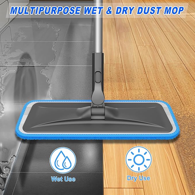 Microfiber Mops for Floor Cleaning - BPAWA Flat Floor Mop with 8 Reusable Washable Mop Pads fit for Swiffer Powermop Dust Mop for Hardwood Laminate Tile Wood Ceramic Vinyl Wall Floors