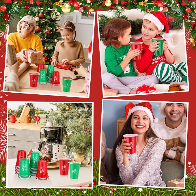 Sliner 30 Pcs 16 oz Christmas Disposable Cups Bulk Plastic Coffee Team Naughty or Nice Plastic Disposable Drinking Cups for Party Drinks Supplies