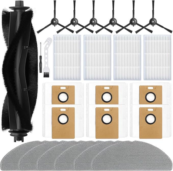 RV20 Max Plus Replacement Parts for Tapo RV20 Max Plus/RV30 Max Plus/RV30/RV20 Robotic Vacuum Cleaner Parts with 1 Roller, 4 HEAP, 6 Mops, 6 Dust Bags, 6 Side Brushes,1 Clean Brush