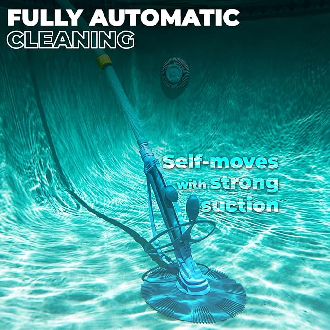 XtremepowerUS Automatic Pool Cleaner Sweeper Vacuum Pool Cleaner Sweep High Flow Side Suction Wall Climb In-Ground/Above Ground Swimming Pool with Hose Suction Set (Blue)
