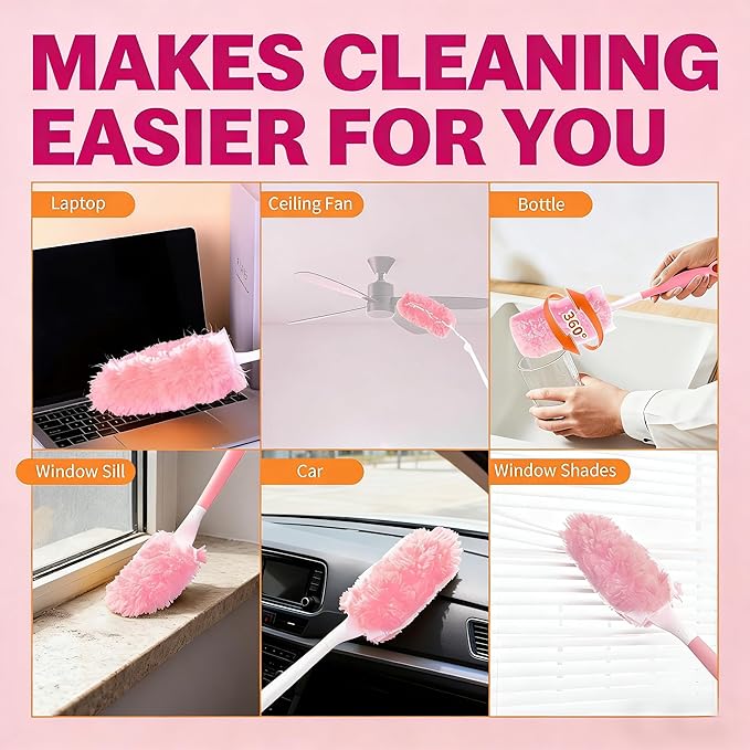 Duster Refill for Swiffer Duster, 50 Count Heavy Duty Duster Refills with 2 Handle & 6 Pack Reusable Duster Refill for Swiffer Duster Extended Handle for Cleaning