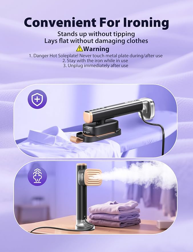 Sundu Steamer for Clothes,1200W Portable Travel Steamer&Iron 180ml Black | Compact 15s heat-up, 180ml tank, 35min powerful steam, 4 Modes , includes gloves,Quick wrinkle removal for travel & home.