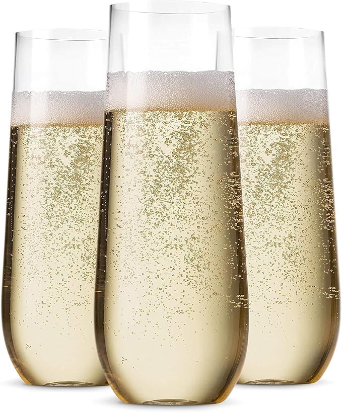 Munfix 36 Pack Stemless Plastic Champagne Flutes Disposable 9 Oz Clear Plastic Toasting Glasses Shatterproof Recyclable and BPA-Free