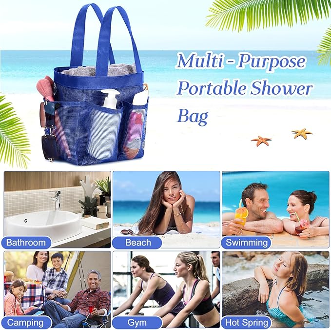 8 Packs Mesh Shower Caddy Portable Large Shower Caddy Dorm with 8 Pockets and Handles Quick Dry Shower Bags Hanging Bath Bag Dorm Room College Essentials for Bathroom Gym Camp (Multicolor)