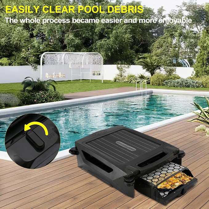 Solar Powered Robotic Pool Skimmer, Automatic Pool Surface Cleaner Robot with 24/7 Continuous Cleaning, App Control, Dual Charging, Ideal for Above Ground & In-Ground Pools (Black)