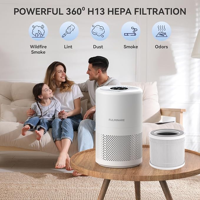 FULMINARE PU-T10 Air Purifiers Replacement, H13 HEPA Air purifiers for Bedroom,Pets, Office, Portable Small Air Filters Quiet Air Cleaner Filtering Out 99.97% 0.01 Microns, Smoke, Particles