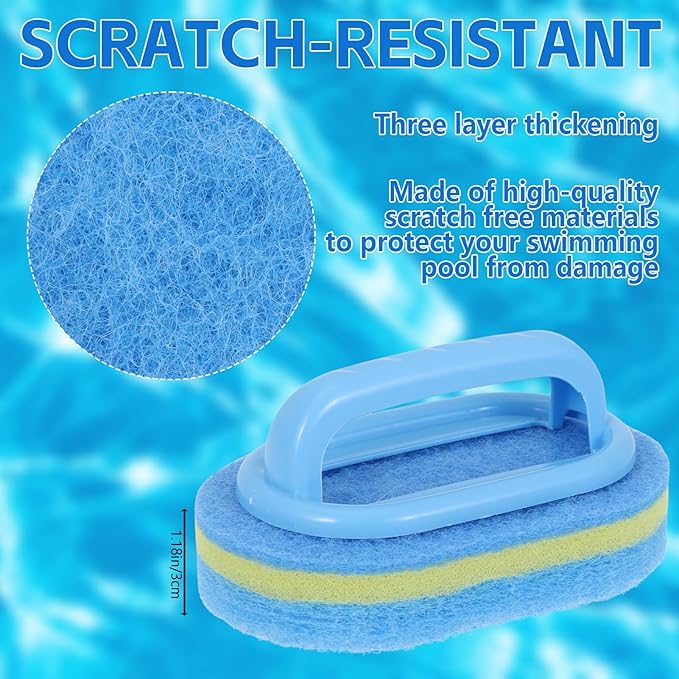 4 Pack Hand Held Pool Scrub Brush - Heavy Duty Pool Cleaning Scrubbing Sponge Pad - Thick Durable Foam for Swimming Pools Spa Bathtub Tile Cleaner with Comfort Grip Handle