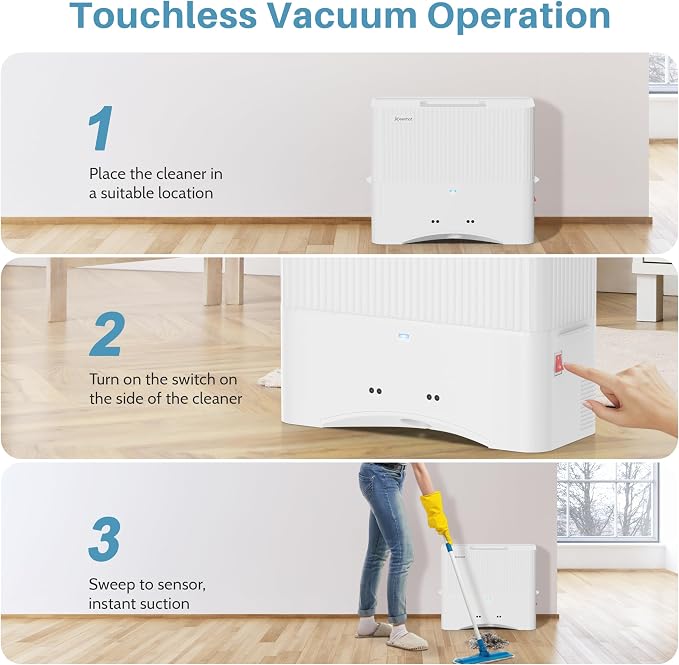 Keenhot Touchless Vacuum Automatic Dustpan - 20Kpa Suction Ultra Fast & Powerful Hair Vacuum for Sweeping Salons Pet Hair Food Dirt Home Kitchen Compact Electric Canister Vacuum Cleaner（White）