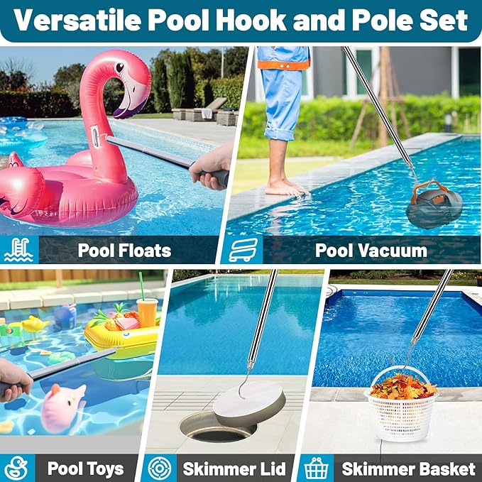 Pool Skimmer Net with Pole Telescoping 4-Section Pole with Heavy Duty Deep Mesh Pool Net and Hook Skimmer Swimming Pool Leaf Skimmer Nets 21"-77.8"