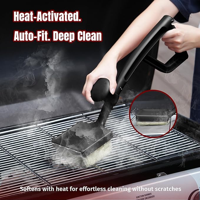 SHINESTAR Grill Brush for Outdoor Grill with 2 Replacement Heads - Cleaning BBQ Grill Brush and Scraper, Grill Brush Bristle Free with Non Metal Bristles, 3-Piece Set for Weber Traeger Grates