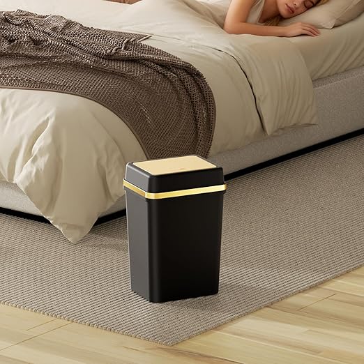 Bathroom Trash Can with Lid 4 Gallon Black Trash Can with Press Top Lid Bedroom Trash Can Small Garbage Can with 150 Counts Trash Bags for Small Bathroom Bedroom Office
