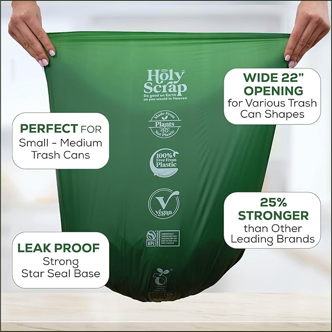 Medium Compostable Trash Bags - 6-8 Gallon, 50 Pack | Odorless, Plastic-Free & Decomposing Kitchen, Bathroom & Countertop Garbage Bags & Liners | Thick Bin Bags for Green & Food Waste