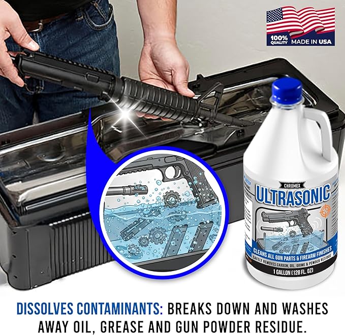 Chromex Ultrasonic Gun Parts Cleaning Solution - Concentrated Firearm Solvent & Carbon Remover - Odorless & Safe on Finishes - 1 Gallon