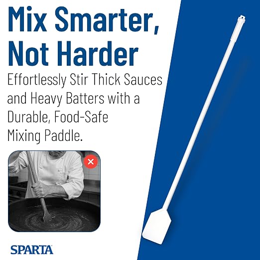 SPARTA Nylon Paddle Mixing Scraper, Food Safe, Waterproof with Long Handle for Large Batch Cooking and Cleaning, 48 Inches, White, (Pack of 6)