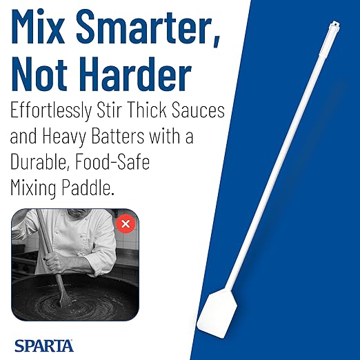 SPARTA Nylon Paddle Mixing Scraper, Food Safe, Waterproof with Long Handle for Large Batch Cooking and Cleaning, 48 Inches, White