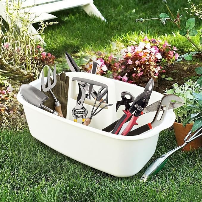 2 Pack Cleaning Supply Caddy with Handle, Portable Shower Caddy Organizer Plastic Basket with Handle, Stackable Tool Storage for Bathroom, Garden, Kitchen, Home Organization, White